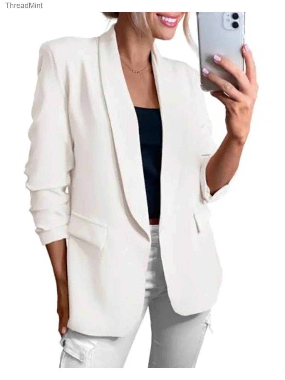Womens Blazer 2026 Spring Fall Business Casual Jackets Shawl Collar Open Front